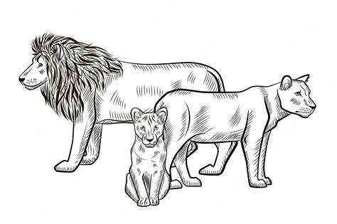 Premium Vector | Family lions isolated on white background. sketch ...