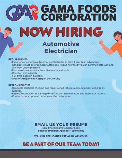 Automotive Electrician - Jobzeee Job Hiring Philippines