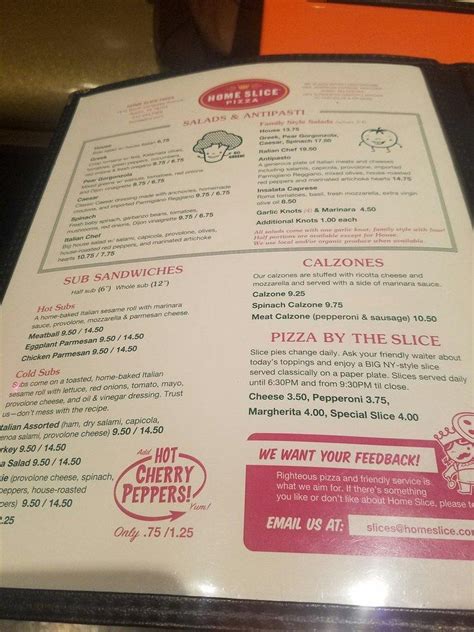 Menu at Home Slice Pizza pizzeria, Austin, S Congress Ave