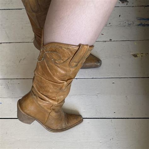 Gorgeous tan cowboy boots with medium heel,... - Depop