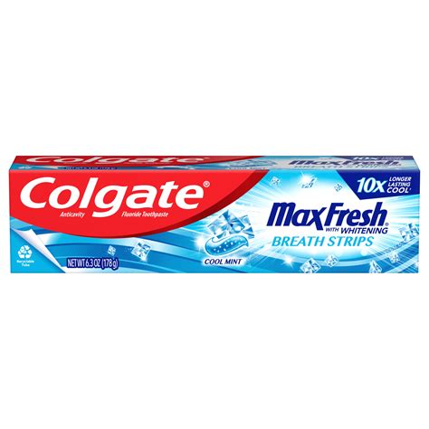 Colgate Max Fresh Whitening Anticavity Fluoride Toothpaste with Breath Strips, Cool Mint, 6.3 OZ