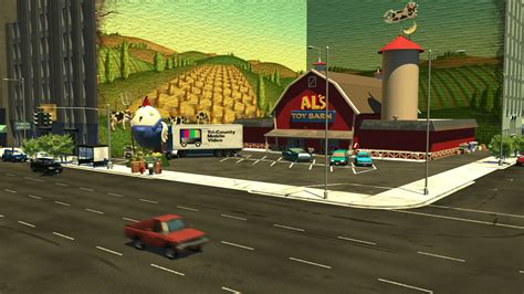 In Toy Story 2, Al's Toy Barn is set against a backdrop made by painting the walls of two ...