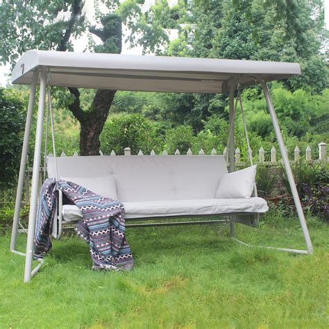 CASAINC Swing Chair Canopy For Yard 3-person Champagne Color Steel Outdoor Swing | lupon.gov.ph