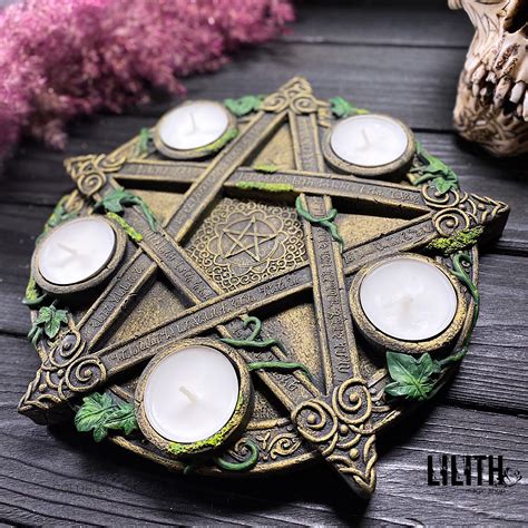 Wiccan Altar Pentagram Pentacle with Candlesticks - Lilith Magic Candles