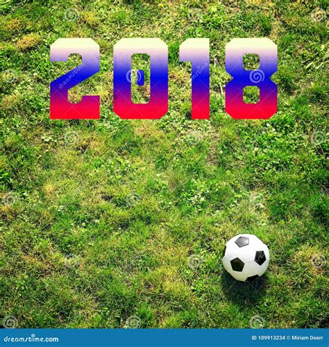 Soccer Ball on turf, 2018 stock photo. Image of symbol - 109913234