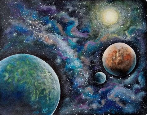 Space painting acrylic painting on watercolor paper | Etsy