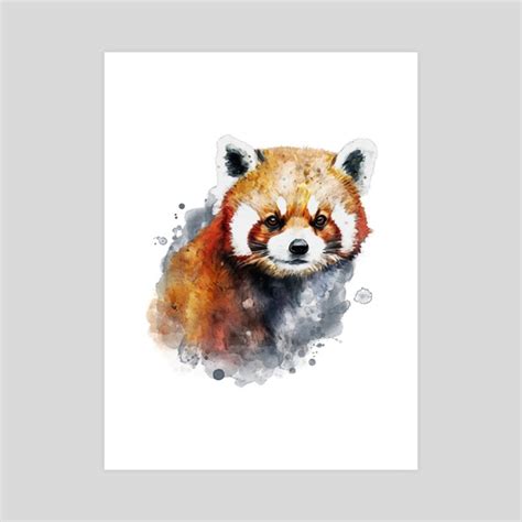 Adorable Red Panda Watercolor Painting Portrait, an art print by Watercolorush - INPRNT