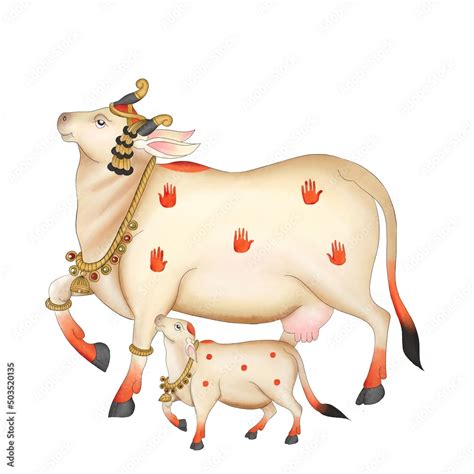 cow and calf pichwai art painting illustration Stock Illustration | Adobe Stock