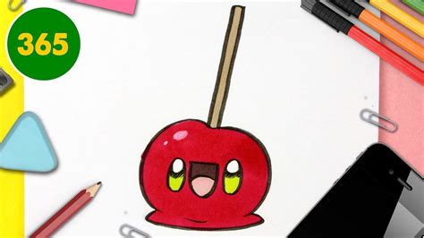 COMMENT DESSINER UNE POMME DE BONBONS KAWAII - dessins kawaii faciles - dessiner des aliments ...