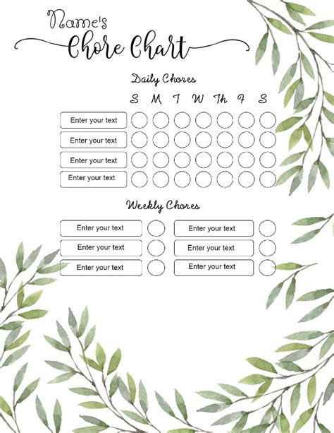 FREE chore chart template | 101 Different Designs