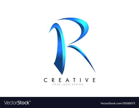 Creative r letter logo with blue 3d bright Vector Image