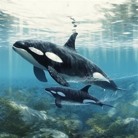 Premium AI Image | there are two orca whales swimming in the ocean with ...