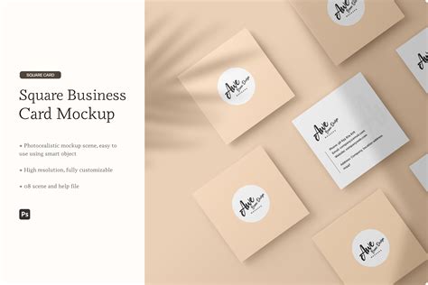 Square Business Card Mockup 3 - Design Cuts