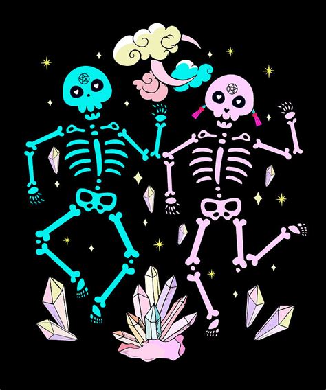 Vaporwave Pastel Goth Cute Skeleton Dancing Digital Art by Bastav ...