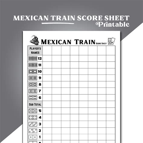 Mexican Train Dominoes Score Sheet, Mexican Train Game Score Sheet, Printable Mexican Train ...