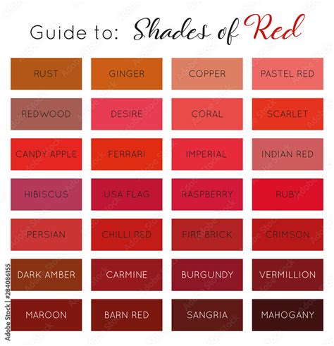 Guide to shades of Red - color palette with names vector Stock Vector ...