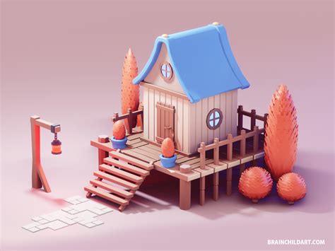 Low Poly Hut in Blender 2.90 | 3d Game Asset by Rafał Urbański on Dribbble