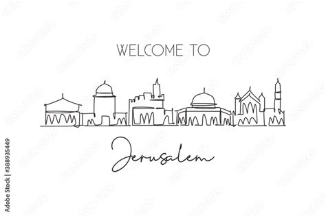 One continuous line drawing Jerusalem holy city skyline, Palestine ...