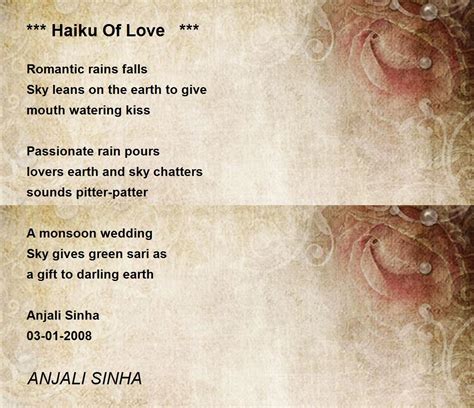 Haiku Of Love *** Poem by ANJALI SINHA - Poem Hunter Comments