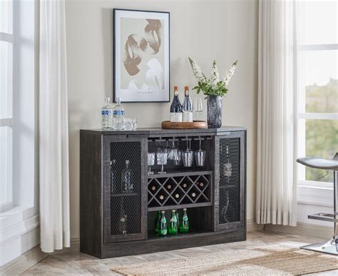 Buy Home Source Designed Lounge or Dining Room Modern Bar Cabinet with Two Wire Mesh Curved ...