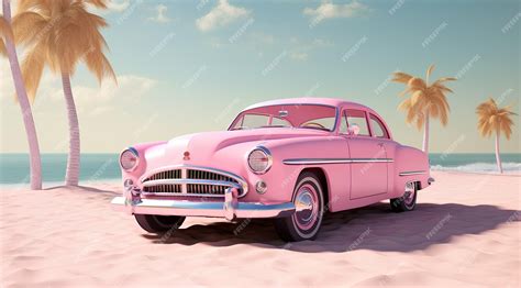 Premium AI Image | classic chevy bel pink car for barbie in desert ...