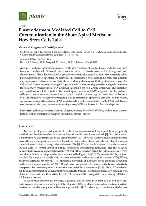 (PDF) Plasmodesmata-Mediated Cell-to-Cell Communication in the Shoot ...