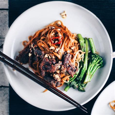 "take-out" Crispy Beef & Broccoli Noodles With Kung Pao Chili Oil ...