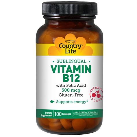 Country Life, Vitamin B12, Sublingual, Cherry Flavor, 500 mcg, 100 Lozenges | By iHerb