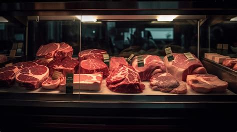 Premium Photo | A display of meats in a butcher shop.