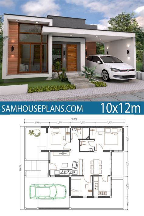 Home Plan 10x12m 3 Bedrooms - House Plans Free Downloads | Bungalow house plans, Simple house ...