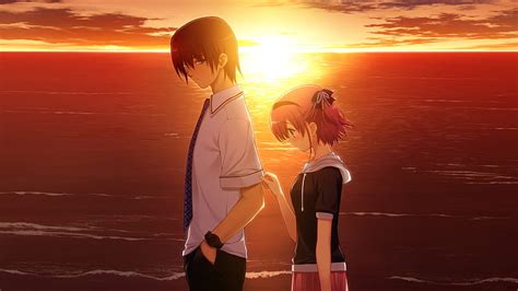 Don't leave, cute, cg, love, sad, sunset, anime couple, HD wallpaper | Peakpx