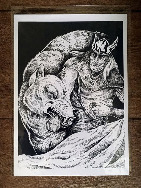 Fenrir and Tyr Art Print A4 | Etsy