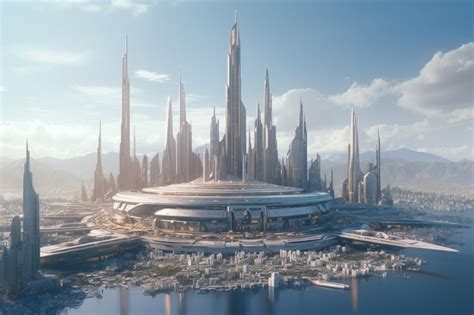 Premium AI Image | A futuristic city skyline with geometrically desig 00217 03