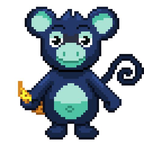 An 8 bit retro styled pixel art illustration of a blue monkey. 19797313 PNG