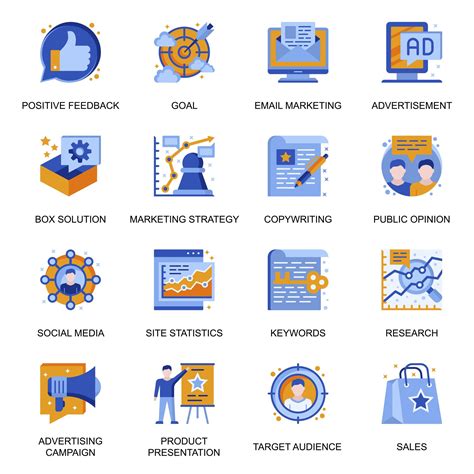 Marketing strategy icons set in flat style. 1446897 Vector Art at Vecteezy