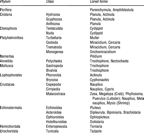 Larval forms of marine invertebrates | Download Table