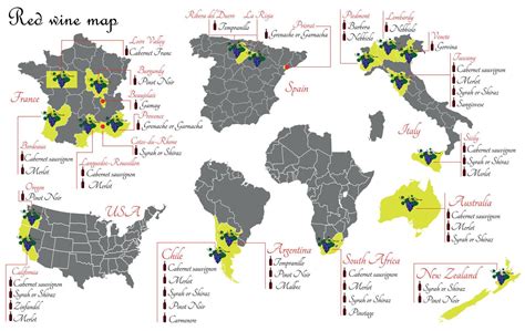 Red wine maps. Wine production maps showing grape varieties. Regions of grape growing for wine ...