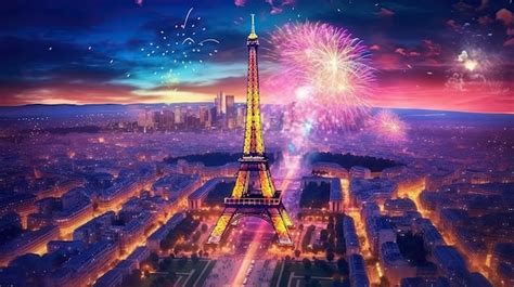 Premium Photo | Eiffel tower at night with festive fireworks