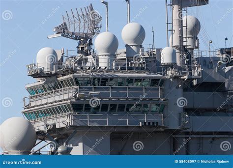 Aircraft Carrier stock image. Image of radar, glass, bridge - 58408097