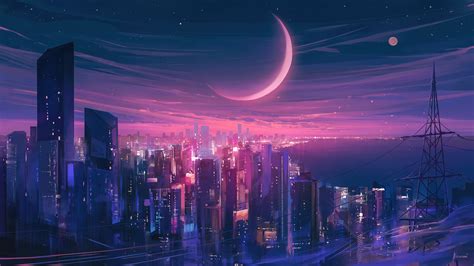 #8.3213, Night, City, Moon, 4K Wallpaper