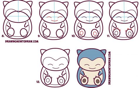 How to Draw Cute Snorlax (Chibi / Kawaii) from Pokemon in Easy Step by ...