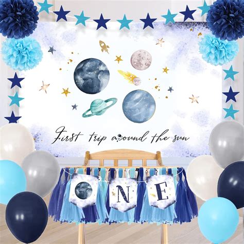 Buy First Trip Around The Sun Birthday Decorations Space Theme 1st ...