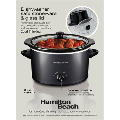 Hamilton Beach 3 Quart Slow Cooker, Matte Black - 33231 | HamiltonBeach.com