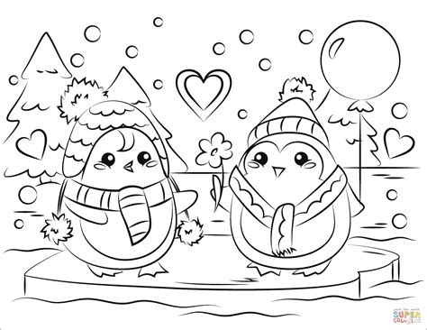 Penguin Couple in Love coloring page | Free Printable Coloring Pages