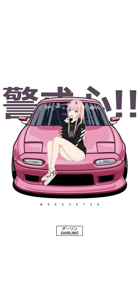 Download Zero Two On A Pink RX 7 JDM Anime Wallpaper | Wallpapers.com