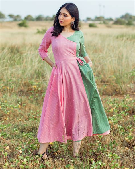 Pink and green angrakha dress by Athira Designs | The Secret Label