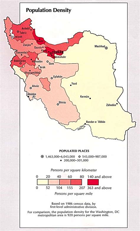 Iran Population Density Map - Iran • mappery