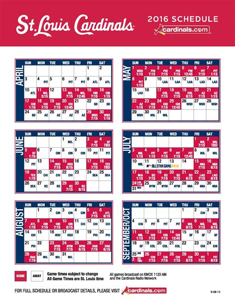 St Louis Cardinals Printable Schedule