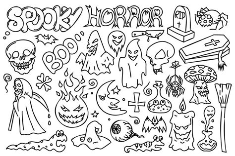 Halloween line art set