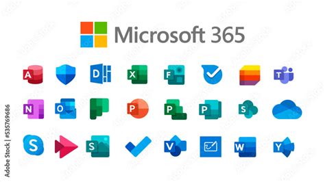 Icons collection of Microsoft products - Microsoft 365, on white background, vector illustration ...